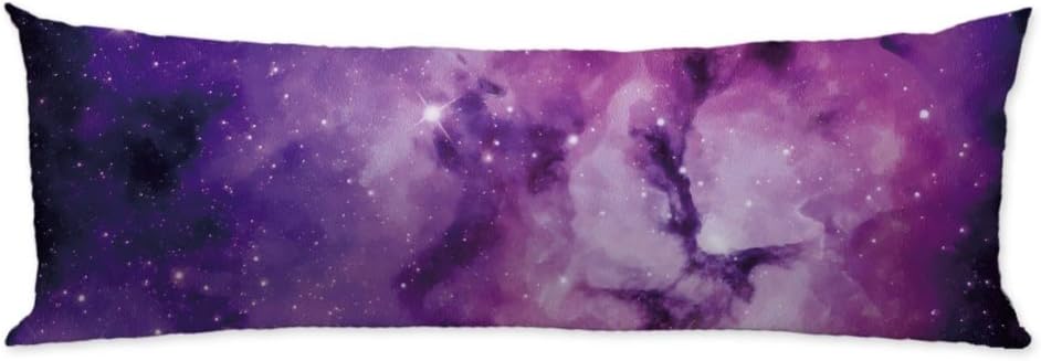 Space Nebula Universe Pattern Decorative Body Pillow Case Cover Retro Galaxy Tribal Machine Washable Pillowcase with Zipper Double Sides, 20Inch X 54Inch,Purple