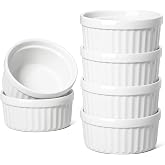 LE TAUCI Ramekins 4 OZ Oven Safe, Set of 6, White | Creme Brulee Ramekins, Pudding Custard Cups Souffle Ramiken, Dipping Sauce Dishes, Ceramic Ramekin Bowls