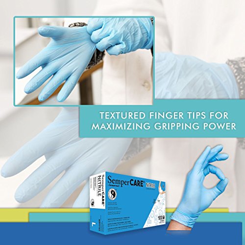 image for SemperCare Blue Nitrile Disposable Gloves Powder Free 4.3 Mil Latex Fr
