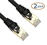 iCreatin 2-Pack Unlimited CAT 7 Double Shielded 10 Gigabit 600MHz Ethernet Patch Cable, Gold Plated Plug STP Wires CAT7 for High Speed Computer Router Ethernet LAN Networking -7 Feet Black