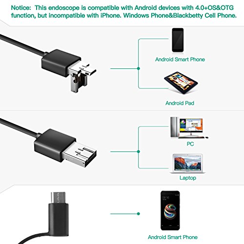 TryAce USB Otoscope Camera, Digital Ear Scope Ear Inspection Camera with 6 LED Lights for Micro USB & USB-C Android Devices, Windows & MAC PC Computer-Black