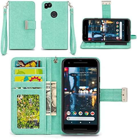 Google Pixel 2 Case - IZENGATE [Classic Series] Wallet Cover PU Leather Flip Folio with Stand (Mint)