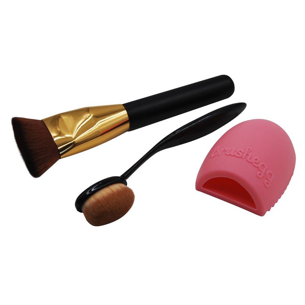 eNilecor Flat Contour Makeup Brush,Oval Makeup Brush Cosmetic Foundation Cream Powder Blusher Toothbrush Curve Foundation Brush & Glove MakeUp Washing Cleaning Brush Scrubber Board (3PCS)