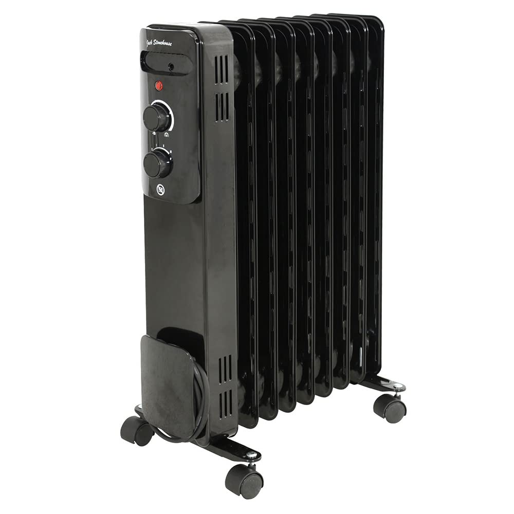 Jack Stonehouse Oil Filled Radiator 2000W/2KW 9 Fin Portable Electric Heater – 3 Power Settings, Adjustable Thermostat, Overheat Protection Safety Cut Off - Black