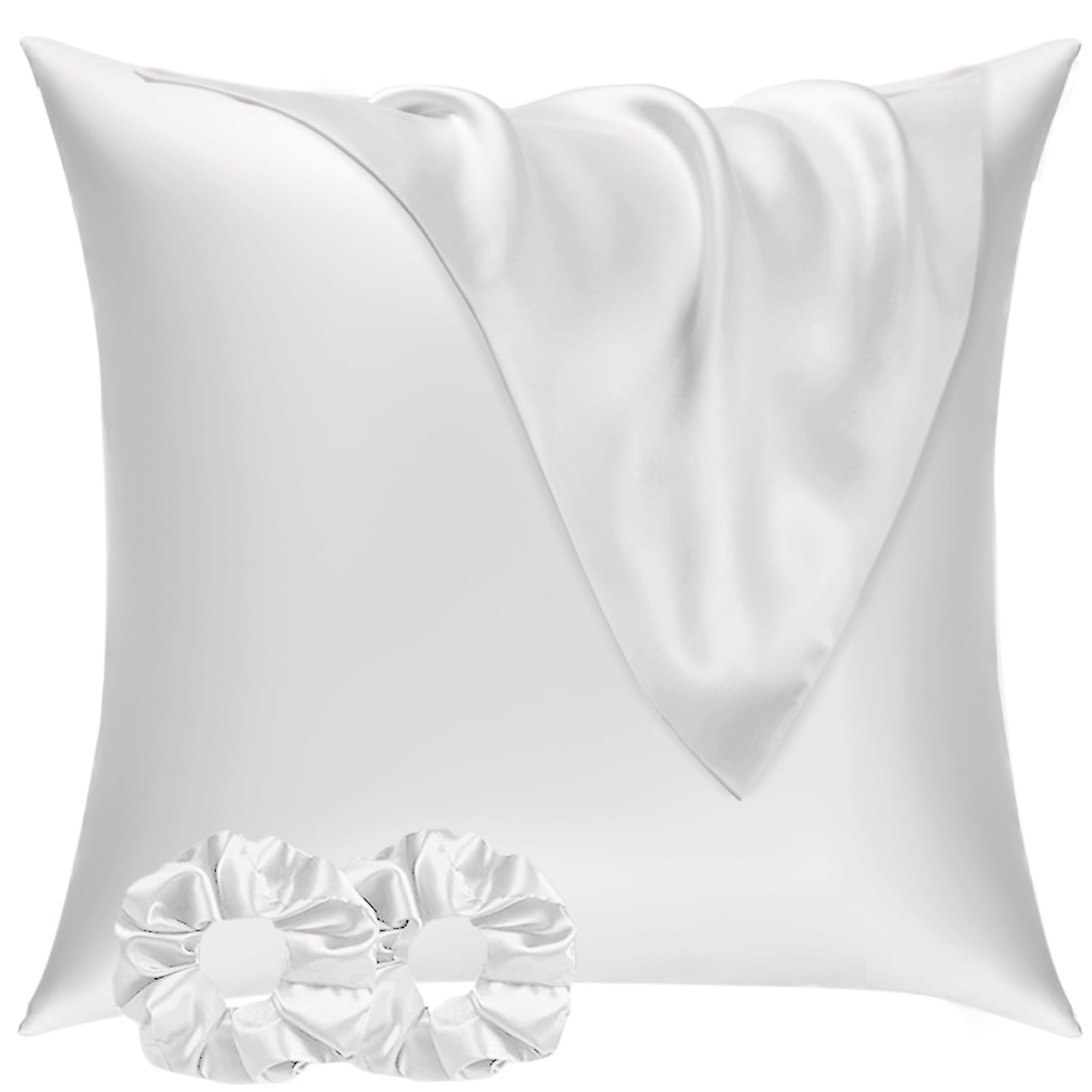 Vielit 2 Pack Satin Pillowcase for Hair and Skin,Soft as Silk Pillowcases for Hair and Skin,Easier Care than Silk Pillow Case Cream Pillowcases for 80x80cm Pillow Envelope & 2 Scrunchies