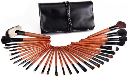 Shari Professional Powder Foundation Blusher Cosmetic Makeup Brush Set Black Leather Case(30pcs)