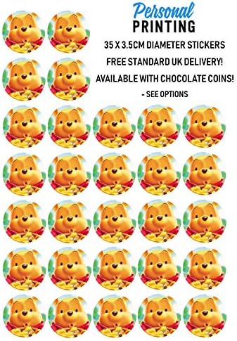 PP - Winnie The Pooh Close Up Stickers 35 x 35mm Stickers Sheet Birthday Gift Event Fun Novelty Party Bags Stocking Fillers