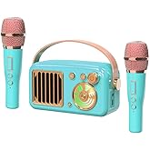 Cyboris Karaoke Machine for Kids Adults, 15W Mini Handheld Portable Bluetooth Speaker &2 Wireless Microphone& Lights,9H Playtime,AUX&TF-Card Input,Bluetooth 5.3, Birthday Gifts for Girls Boys(Green)