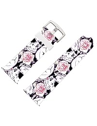 Fitbit Blaze correas pequeño, ecute pequeño (   ) correa de pulsera de piel genuino correas de reloj para reloj inteligente Fitbit Blaze de fitness, color negro fondo rojo Big diseño de flores