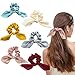 Funlovin Scrunchies for Hair Bow Scrunchies Cute Satin Hair Scrunchies for Women Girls Yellow Red Pink Grey Blue MilkyWhite 6 Color Soft Elegant Scrunchies Pack Ponytail Holder Hair Ties