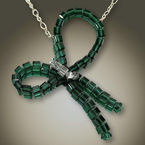 18 Inches Sterling Silver Chain- Emerald Bow Crystal Pendant Necklace