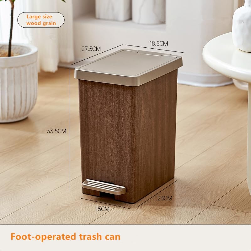 Wooden Grain Double Compartment Waste Bin, Large Capacity Trash Can for Living Room, Bedroom.