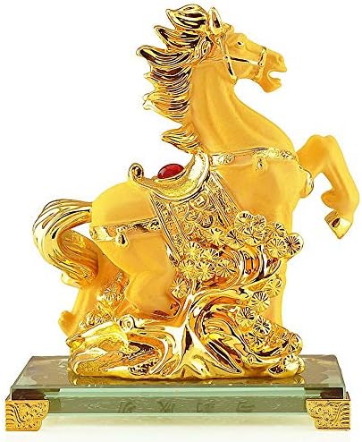 HUIJU Chinese Zodiac Twelve Animals 2019 New Year Golden Resin Collectible Figurines Car or Table Decor Statue,Horse