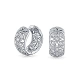 Bling Jewelry Brass Victorian Style Flower CZ Huggie Hoop Earrings