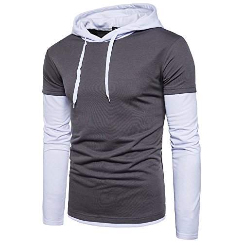 Simayixx Hoodies for Men, Hooded Sweatshirt Plus Size Midweight Pullover Sweaters Color Patchwork Basic Blouses Tunic Tops