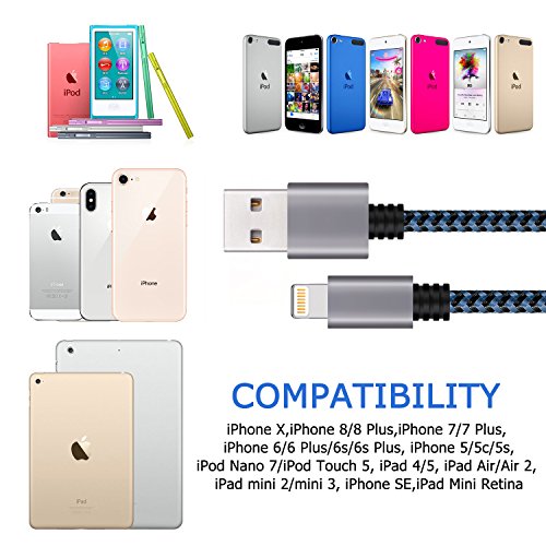 iPhone Charger Atill Lightning Cable 3Pack 3ft Nylon Braided USB Charging Cable Cord Compatible with iPhone X/8/8 Plus/7/7 Plus/6/6s Plus/SE/5/5s/5c, iPad, iPod and More (Blue)