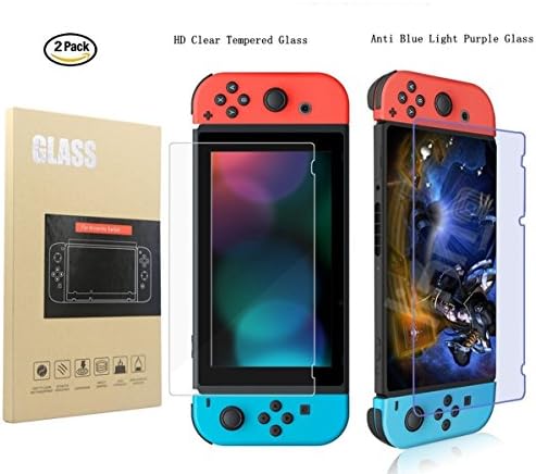 2 Pack Nintendo Switch Screen Protector , 1pcs Anti Blue Light Purple Glass Screen protector ,1pcs HD Clear Tempered Glass Screen Protector for Nintendo Switch 2017, Koerui