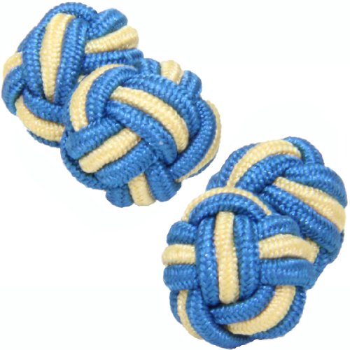 Petrol Blue &amp; Light Yellow Silk Knot Cufflinks | Cuffs &amp; Co
