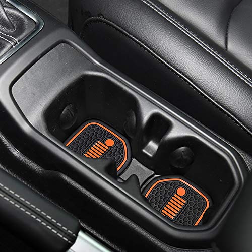 Auovo Auto Cup Holder Inserts Coaster Fit for Wrangler JL JLU 2018-2020 & 2020 Gladiator JT Cup Mat Pad Interior Decoration Accessories (Orange-Front Cup Holder Coasters 2 pcs) - Thumbnail 2