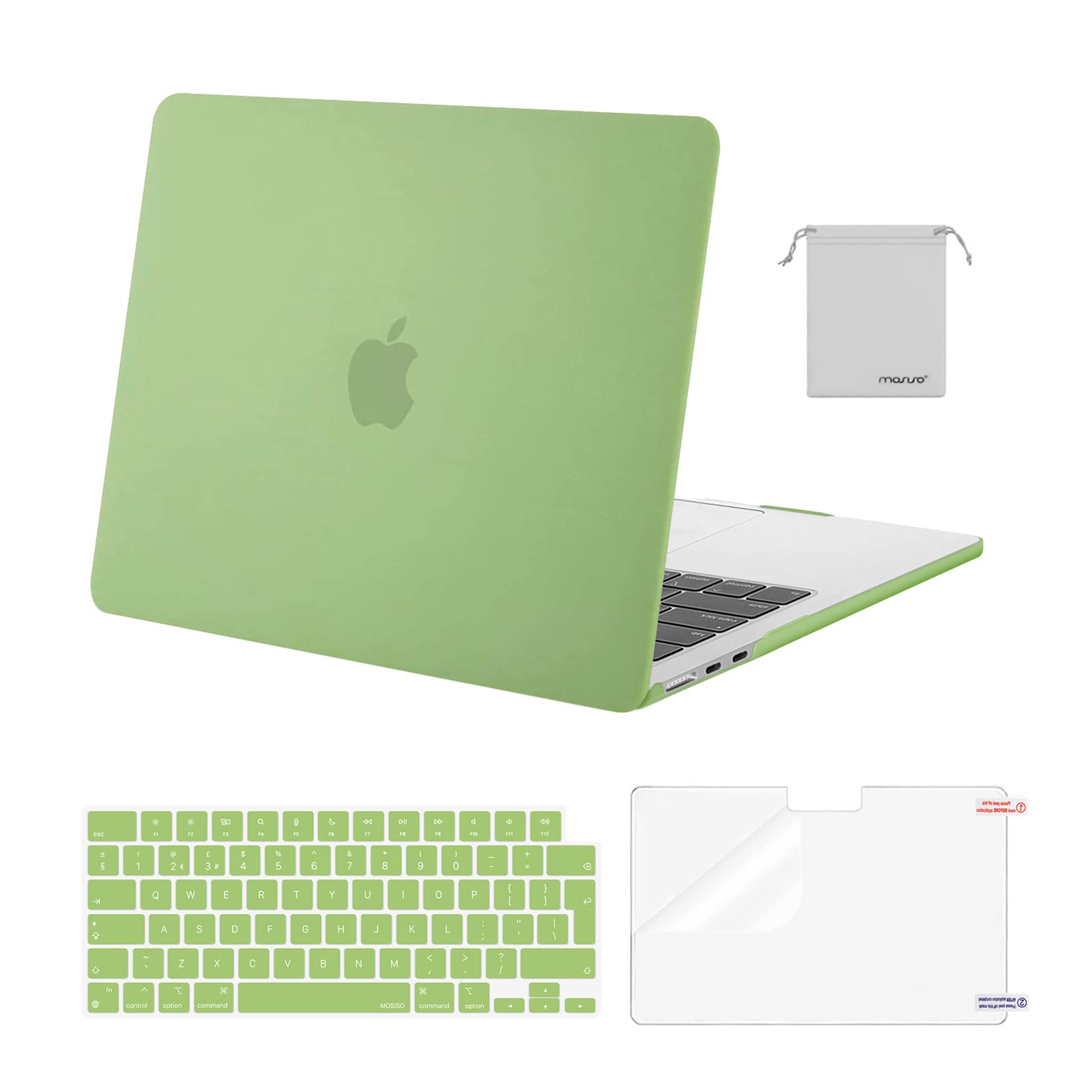 MOSISO Compatible with MacBook Air 13 inch Case M5 M4 M3 M2 2026-2022 A3449 A3240 A3113 A2681, Hard Shell Cover for MacBook Air 13.6 inch Display &KeyboardSkin&ScreenFilm&Pouch, Chartreuse