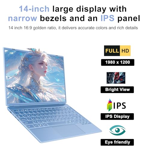 14 Inch Laptop 8GB RAM 256GB SSD Celeron N5095 Processor Chromebook, FHD 1920×1200 IPS Display, Blue Laptop with Webcam, WiFi 5, BT4.2, USB 3.0, Lightweight Business laptop, Work or Travel-Blue