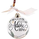 Glory Haus Oh Come Let Us Adore Him Christmas Tree Ornaments - Hand-Painted Ceramic Christmas Ornaments for Tree, White Ball Decorations for Home, Decorative Hanging Bulbs, Classic Holiday Decor