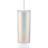 Ello Monterey Double Walled Insulated Plastic Tumbler with Straw and Built-in Coaster, BPA Free, 24oz