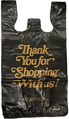 Pack of 68 Count Black Medium Plastic T-shirt Poly Bags "Thank you" 18 mic Durable for Retail Shopping