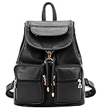 Coofit Casual Simple Leather Retractable Lady's Packsack Knapsack (0844 Black)