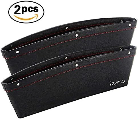 Teyimo Car Pocket Organizer Seat Gap Filler Space Save Vehicle Organizer PU Leather Storage 2Pcs Black