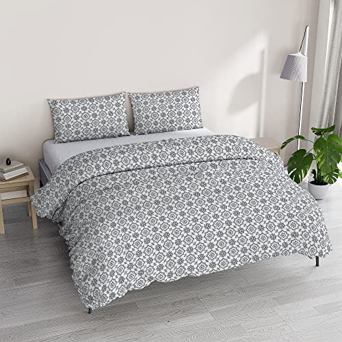 Italian Bed Linen Athena Duvet Cover Set with Printed Bag and Pillowcases, Dora Smoke, Double