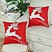 CaliTime Pack of 2 Soft Canvas Throw Pillow Covers Cases for Couch Sofa Home Decoration Christmas Holiday Reindeer with Stars Print 18 X 18 Inches Christmas Red
