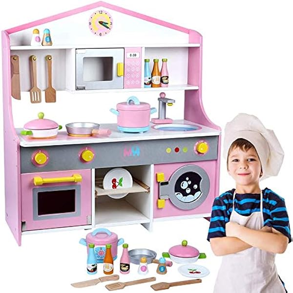 wooden kitchen and washing machine set