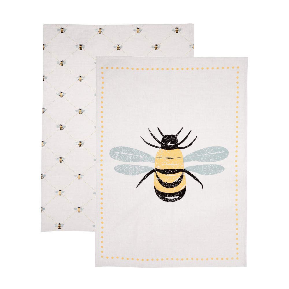 Dexam Bees Knees Tea Towels Set of 2 Yellow, Multicoloured, 70 x 50, 16150423