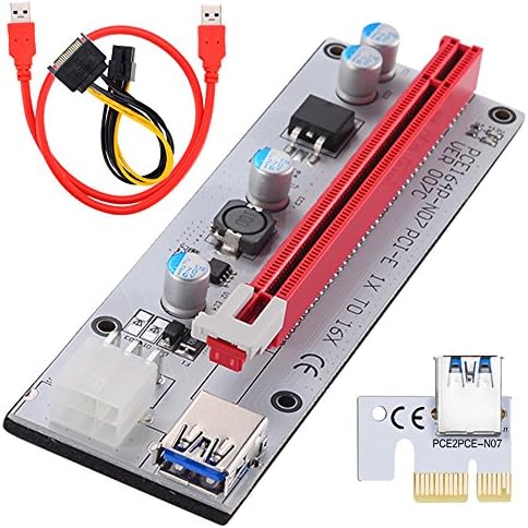 ZinMark [Bitcoin Mining Dedicated Card][1-Pack][V007] PCI-E 1x to 16x Powered Riser Adapter Card w/60cm USB 3.0 Extension Cable &amp; SATA Power Cable - GPU Riser Adapter - Ethereum Mining ETH