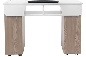 MAYAKOBA Seneca Manicure Table, Nail Station for Beauty Salon Furniture & Equipment, Stone Top Acetone Resistant & 2UV Hole, Ash Wood