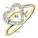 REVONI 9K Yellow Gold Diamond Dolphin Heart Ring