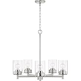 HomePlace Lighting 446851BN-532 Mason Transitional Clear Glass Round Chandelier, 5-Light 500 Total Watts, 24" H x 26" W, Brus