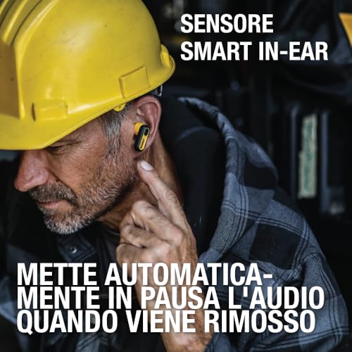 DEWALT True Wireless Bluetooth Earphones In-Ear Headphones with USB-C Charging Case, Up to 37 Hours Autonomy, Dust and Water Resistant IP56 Ideal for Work, Construction Site and Outdoor Use Yellow