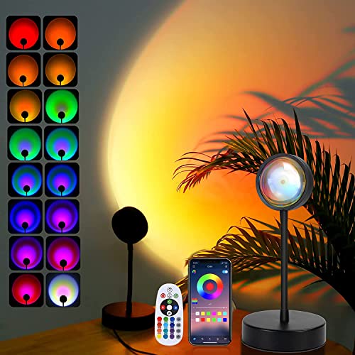 Redare Smart Sunset Lamp,Sunset Lamp projector 360 Degree Rotation,APP and Remote Control Multicolor Changing LED Sunset Lights,Upgraded Sunlight Lamp Synchronized with Music, Holidays Gift for Women
