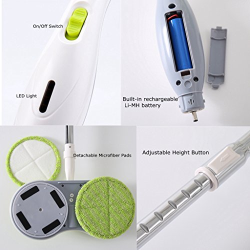 Docheer Cordless Electric Scrubber Polisher Spinning Mop, Rechargeable Powered Floor Cleaner, Adjustable Handle Handheld Vacuum Floor and Tile Sweeper