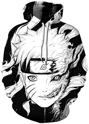 AMOMA Unisex Realistic Anime Hoodie Dragon Ball Naruto Bleach 3D Print Pullover Hooded Sweatshirt(Small/Medium,Naruto)
