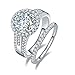 BONLAVIE 3.45ct 925 Sterling Silver Cubic Zirconia Halo Anniversary Wedding Band Engagement Ring Bridal Set