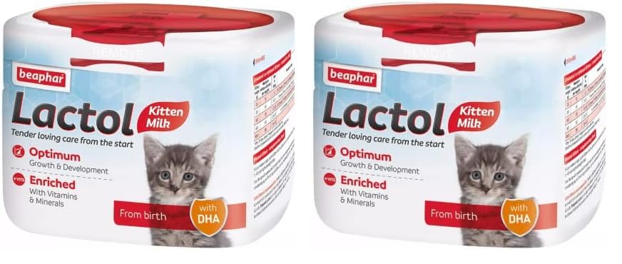 Beaphar | Lactol Kitten Milk | Milk Replacer | Complete Feed for Newborn & Weaning Kittens | DHA & Taurine | Suitable for Hand Rearing | For Kittens from Birth | 250g (Pack of 2)