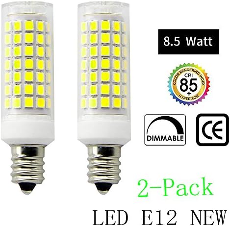 2018 new bulbs 88 LEDs,E12 LED Bulbs 8.5W, 75 Watt Equivalent, LED Candelabra Bulb, Daylight White 6000K LED Chandelier Bulbs,Base E12 Dimmable (Pack of 2) (Daylight White)