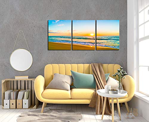 DZL Art S74634 Canvas Prints Wall Art Beautiful Sunset with Sea and Beach Painting Nature Pictures Wall Art Canvas…