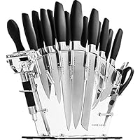 Stainless Steel Knife Set with Block - 13 Kitchen Knives Set Chef Knife Set with Knife Sharpener, 6 Steak Knives, Bonus Peeler Scissors Cheese Pizza Knife & Acrylic Stand - Best Cutlery Set Gift