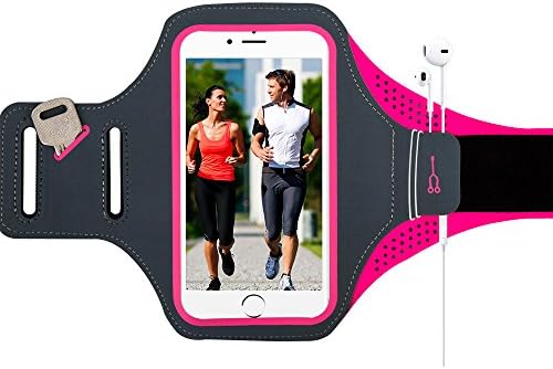 iPhone 7 Plus Sports Armband for iPhone 7 Plus 6s Plus 6 Plus,Fingerprint Touch Supported Gym Running Workout/Exercise Arm Band Case Build in Key + Headphone +Card/Cash Rosered