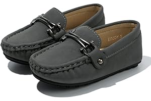 Kannior Boys Girls Leather Loafers Slip-On Texture Flats Boat Dress Moccasin Schooling Daily Walking Shoes(Toddler/Little Kids)