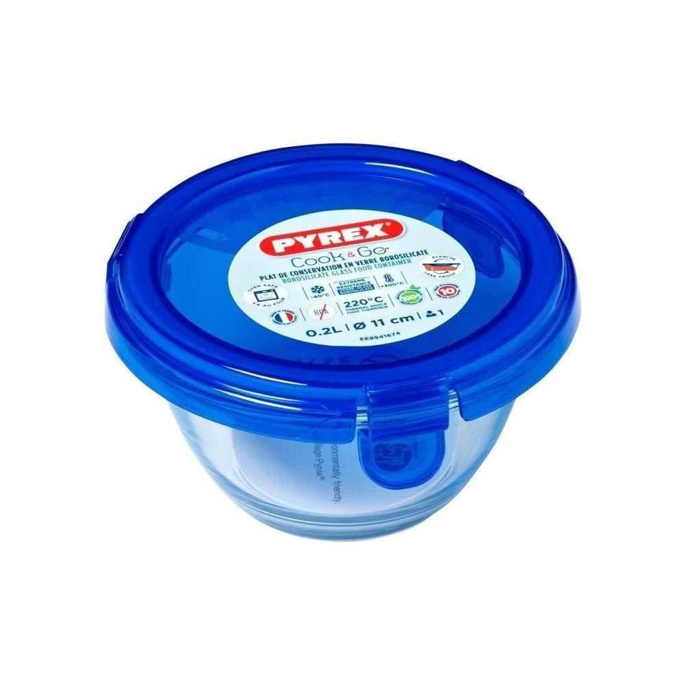 Pyrex Cook & Go Round Glass Box with Lid 0.2 L / 11 cm Diameter for Cooking in The Oven, Preserve and Take Away